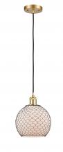  516-1P-SG-G121-8CBK - Farmhouse Chicken Wire - 1 Light - 8 inch - Satin Gold - Cord hung - Mini Pendant