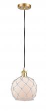  516-1P-SG-G121-8RW - Farmhouse Rope - 1 Light - 8 inch - Satin Gold - Cord hung - Mini Pendant