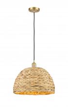  516-1P-SG-RBD-16-NAT - Woven Rattan - 1 Light - 16 inch - Satin Gold - Mini Pendant