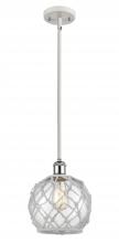  516-1S-WPC-G122-8RW - Farmhouse Rope - 1 Light - 8 inch - White Polished Chrome - Mini Pendant