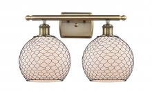  516-2W-AB-G121-8CBK - Farmhouse Chicken Wire - 2 Light - 18 inch - Antique Brass - Bath Vanity Light