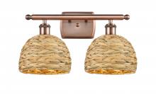  516-2W-AC-RBD-8-NAT - Woven Rattan - 2 Light - 18 inch - Antique Copper - Bath Vanity Light