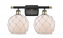  516-2W-BAB-G121-8RW - Farmhouse Rope - 2 Light - 18 inch - Black Antique Brass - Bath Vanity Light