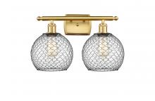  516-2W-SG-G122-8CBK - Farmhouse Chicken Wire - 2 Light - 18 inch - Satin Gold - Bath Vanity Light