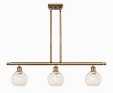  516-3I-BB-G1216-6WM - White Mouchette - 3 Light - 36 inch - Brushed Brass - Stem Hung - Island Light