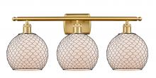  516-3W-SG-G121-8CBK - Farmhouse Chicken Wire - 3 Light - 28 inch - Satin Gold - Bath Vanity Light