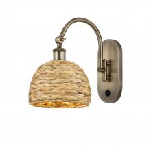  518-1W-AB-RBD-8-NAT - Woven Rattan - 1 Light - 8 inch - Antique Brass - Sconce