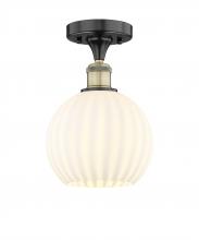  616-1F-BAB-G1217-8WV - White Venetian - 1 Light - 8 inch - Black Antique Brass - Semi-Flush Mount