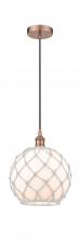  616-1P-AC-G121-10RW - Farmhouse Rope - 1 Light - 10 inch - Antique Copper - Cord hung - Mini Pendant