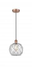  616-1P-AC-G122-8RW - Farmhouse Rope - 1 Light - 8 inch - Antique Copper - Cord hung - Mini Pendant