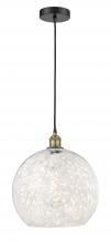  616-1P-BAB-G1216-14WM - White Mouchette - 1 Light - 14 inch - Black Antique Brass - Cord Hung - Pendant