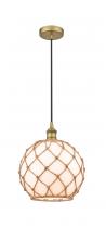  616-1P-BB-G121-10RB - Farmhouse Rope - 1 Light - 10 inch - Brushed Brass - Cord hung - Mini Pendant