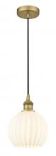  616-1P-BB-G1217-8WV - White Venetian - 1 Light - 8 inch - Brushed Brass - Cord Hung - Mini Pendant