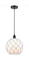  616-1P-BK-G121-10RW - Farmhouse Rope - 1 Light - 10 inch - Matte Black - Cord hung - Mini Pendant