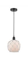  616-1P-BK-G121-8RW - Farmhouse Rope - 1 Light - 8 inch - Matte Black - Cord hung - Mini Pendant