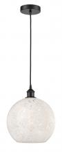  616-1P-BK-G1216-12WM - White Mouchette - 1 Light - 12 inch - Matte Black - Cord Hung - Mini Pendant