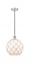  616-1P-PN-G121-10RW - Farmhouse Rope - 1 Light - 10 inch - Polished Nickel - Cord hung - Mini Pendant