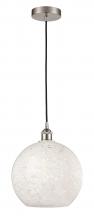  616-1P-SN-G1216-12WM - White Mouchette - 1 Light - 12 inch - Brushed Satin Nickel - Cord Hung - Mini Pendant