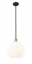  616-1S-BAB-G1217-14WV - White Venetian - 1 Light - 14 inch - Black Antique Brass - Stem Hung - Pendant