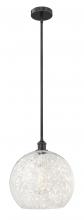  616-1S-BK-G1216-14WM - White Mouchette - 1 Light - 14 inch - Matte Black - Stem Hung - Pendant