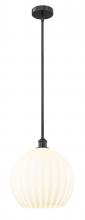  616-1S-BK-G1217-14WV - White Venetian - 1 Light - 14 inch - Matte Black - Stem Hung - Pendant