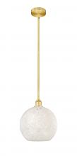  616-1S-SG-G1216-12WM - White Mouchette - 1 Light - 12 inch - Satin Gold - Stem Hung - Mini Pendant