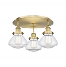  916-3C-BB-G322 - Olean - 3 Light - 19 inch - Brushed Brass - Flush Mount