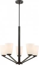  60/6346 - Nome - 5 Light Chandelier with Satin White Glass - Mahogany Bronze Finish