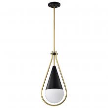  60/7902 - Admiral 1 Light Pendant; 6 Inches; Matte Black and Natural Brass Finish; White Opal Glass