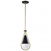  60/7903 - Admiral 1 Light Pendant; 10 Inches; Matte Black and Natural Brass Finish; White Opal Glass