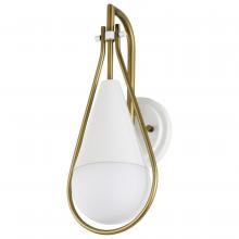  60/7921 - Admiral 1 Light Wall Sconce; Matte White and Natural Brass Finish; White Opal Glass